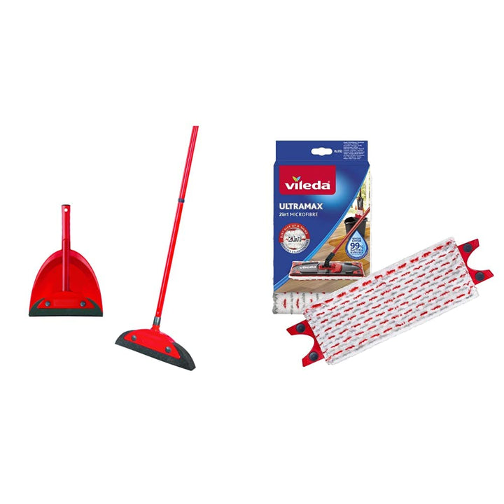 Vileda Superfeger Classic Besen mit 3-TLG Stiel und Superfeger Classic Kehrset &amp; Ultramax Bodenwisch