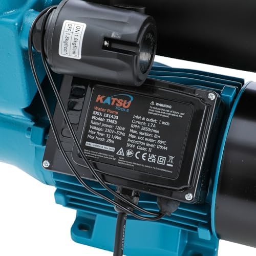 KATSU Wasserpumpe Hauswasserwerk Gartenpumpe 130W, Abschaltautomat mit einstellbarer Druckregelung,