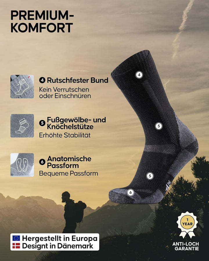 DANISH ENDURANCE Merino Wandersocken, Wollsocken, Merino Socken, Trekkingsocken, Atmungsaktiv & Star