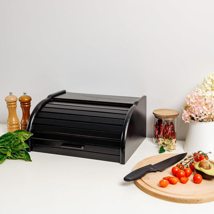 Creative Home Schwarz Brotkasten Holz | 38 x 28,5 x 17,5cm (+/-1cm) | Perfekte BrotBox für Brot Bröt
