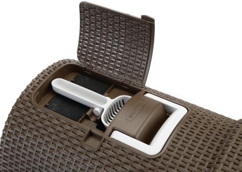 Curver petlife Katzentoilette mit Deckel, Katzenklo inklusive Schaufel, Moderne Rattangeflecht-Optik