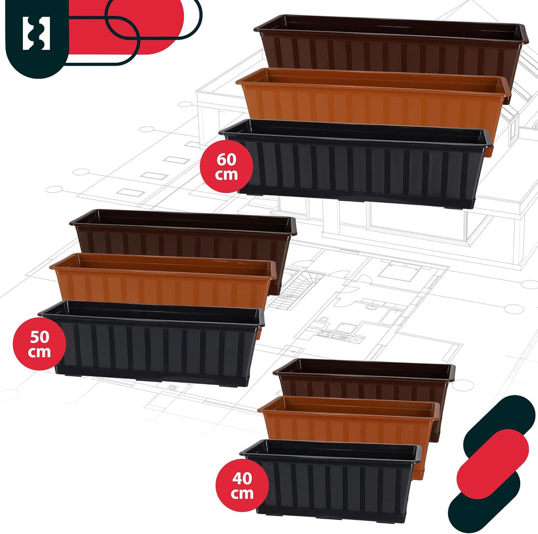 KOTARBAU® 4er Set Blumenkasten - Blumentopf für Balkon - 40 x 18 x 14 cm - Terrakotta - Balkonkasten