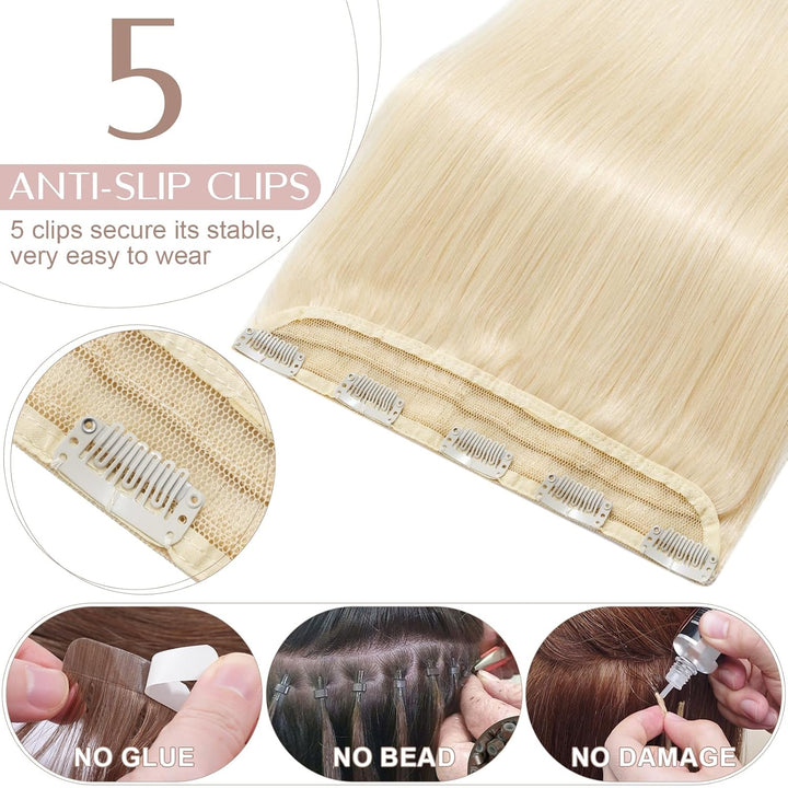 SEGO Clip in Extensions Echthaar 1 Tresse Haarverlängerungen Remy 7A ein Teilig Set 5 Klips Haarteil