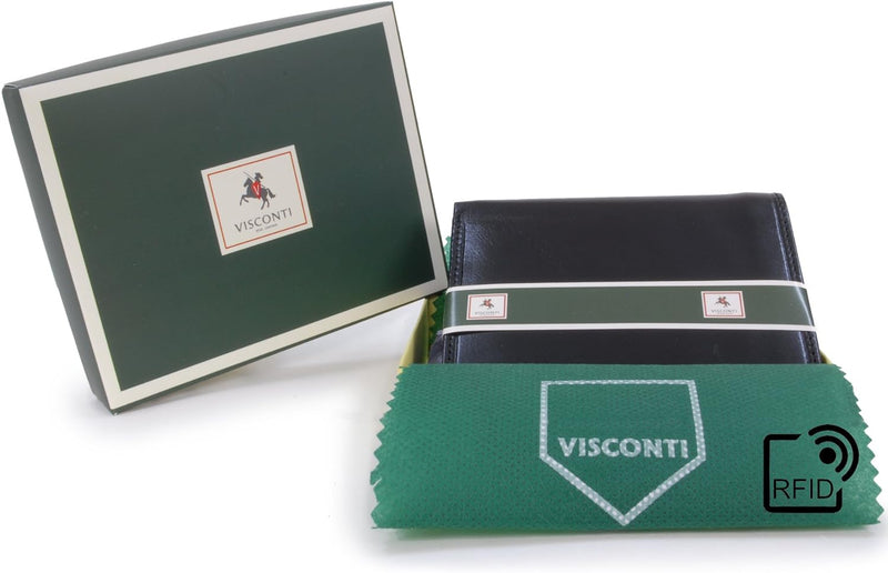 VISCONTI - Büffe Leder - Faltbrieftasche für Münzen und Scheine mit Geschenkbox - Milan - (MZ3) - Sc