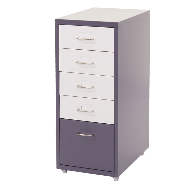 PROREGAL Rollcontainer Housten HxBxT 69x28x41cm 5 Schubladen Dunkelgrau Weiss-Dunkelgrau Schubladens