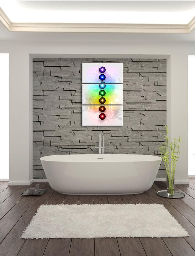 Pixxprint Chakra Eneregieelemente als Leinwandbild | Grösse: 3 Teilig (120x80) | Wandbild| Kunstdruc