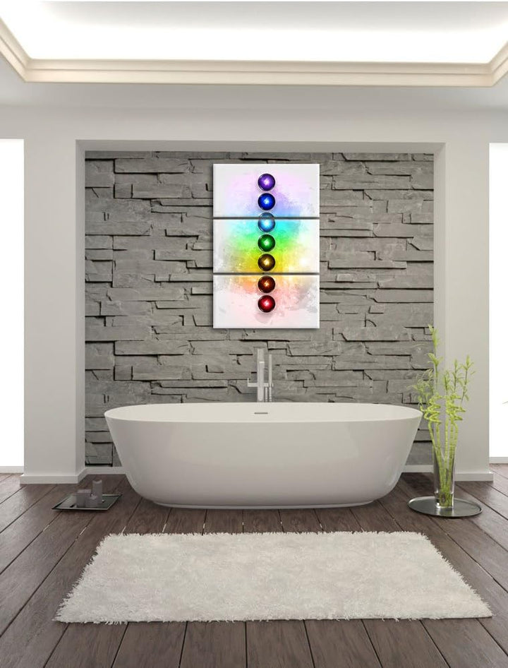 Pixxprint Chakra Eneregieelemente als Leinwandbild | Grösse: 3 Teilig (120x80) | Wandbild| Kunstdruc
