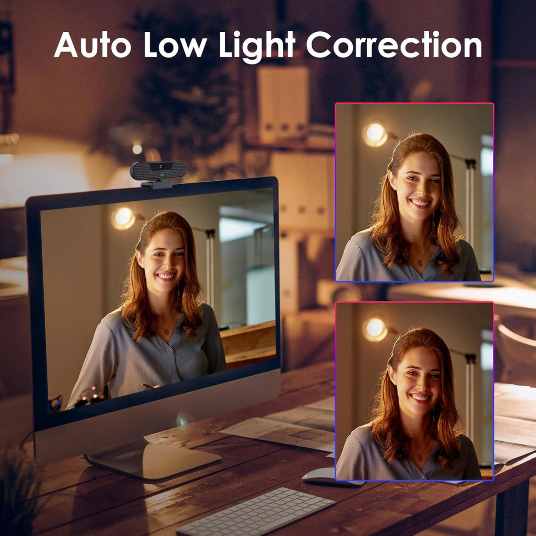 W4GS 2K Webcam mit 4 Mikrofon, PC Webcam 1080P 60FPS, Autofokus, Geräuschunterdrückung, Lichtkorrekt