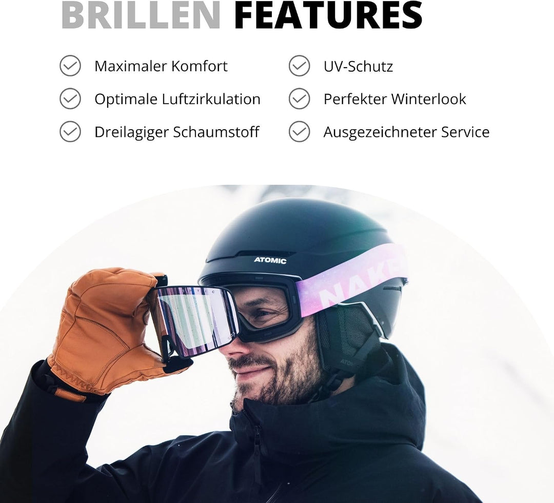 NAKED Optics® Skibrille Snowboard Brille für Damen und Herren - Verspiegelt mit Magnet-Wechselsystem