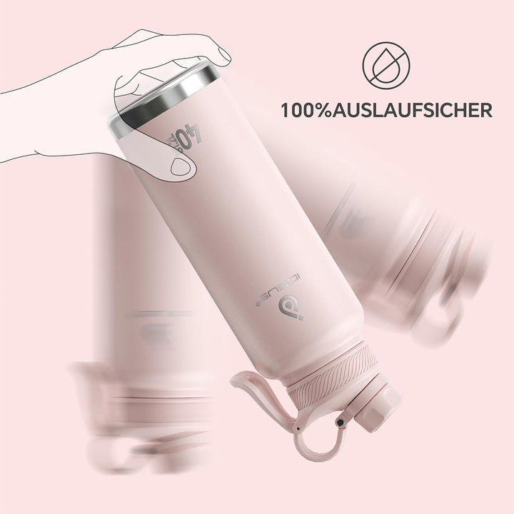 IDEUS Vakuumisolierte Wasserflasche, 40 Oz (1140 ml) Edelstahl Doppelwand Flasche Metall Sport Kanti