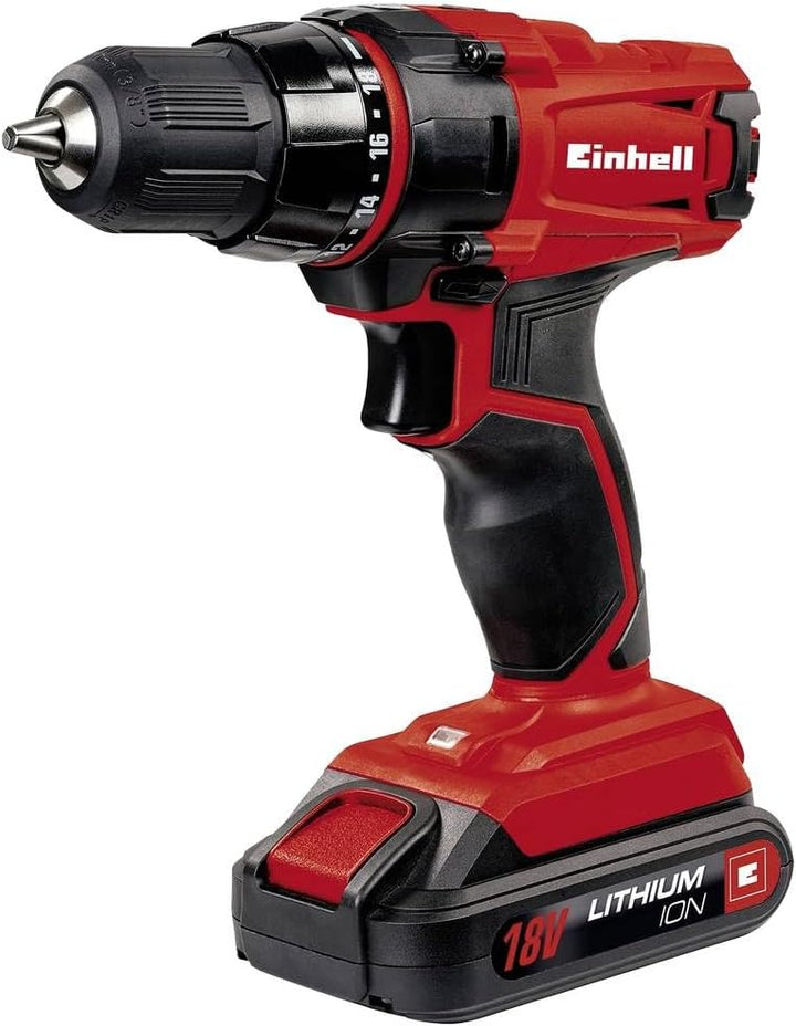Einhell Akku-Bohrschrauber TC-CD 18-2 Li (Lithium Ionen, 18V, 2-Gang-Getriebe, Spindelarretierung, 1
