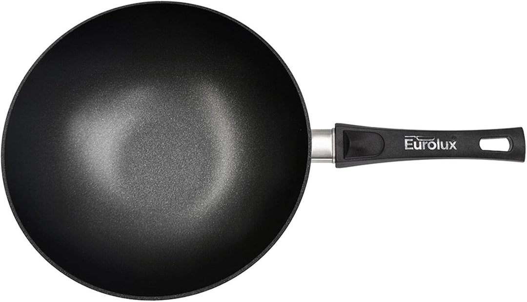 Eurolux leichter Stiel-Wok Ø 30 cm Induktion Set mit Deckel - grosse induktionsgeeignete Guss-Wok-Pf