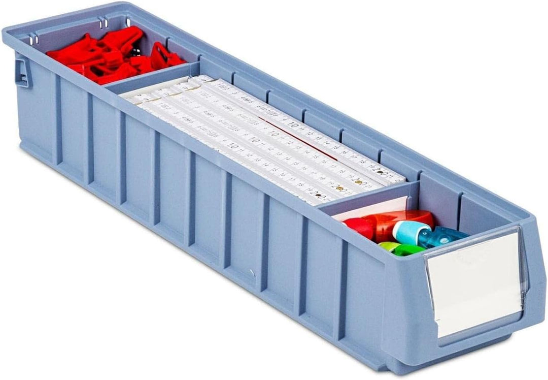 SparSet 10x Regalkasten 500 SN mit Etikett & Schutzhaube | HxBxT 9x11,7x50cm | 3,5 Liter | Sichtlage
