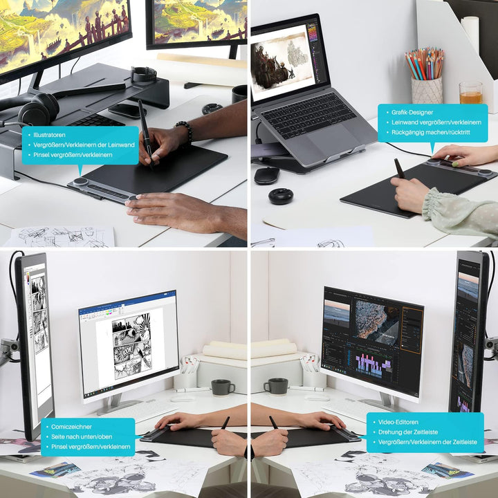 HUION Inspiroy Dial 2 Bluetooth Grafiktablett mit Doppelte Dial Controllern + 6 Programmierbaren Tas