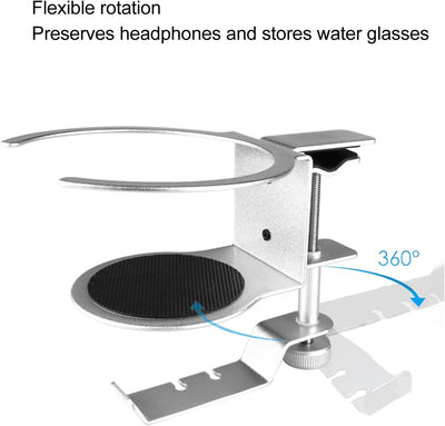Yunseity 2-in-1-Kopfhörerständer, Getränkehalter, Getränkehalter mit Kopfhöreraufhänger Unter Dem Sc