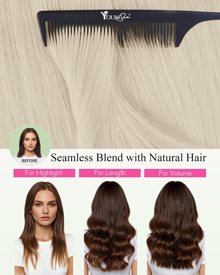 YoungSee Tape in Extensions Echthaar Platinblond,Echthaar Extensions Tape Blond,Tape-in Hair Extensi
