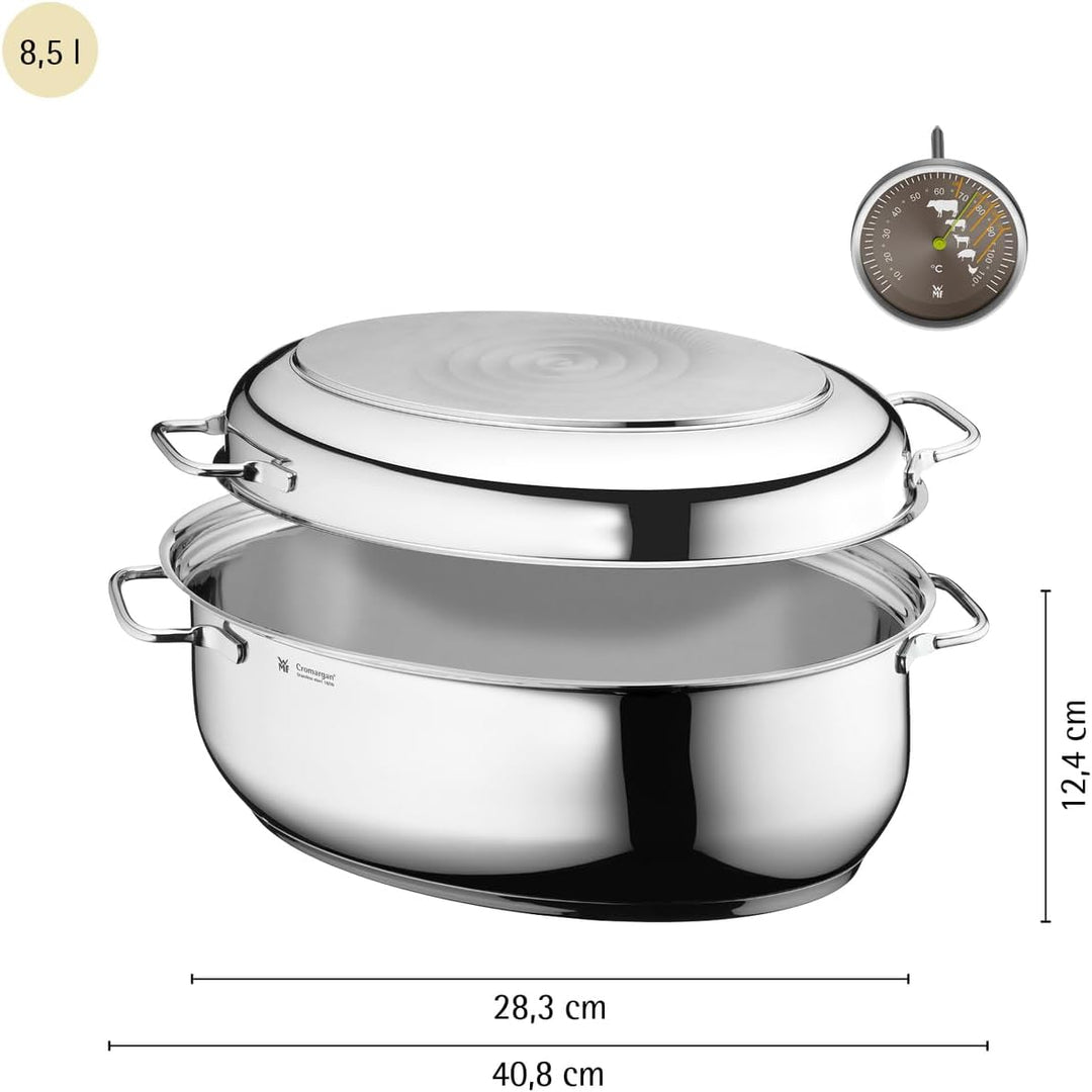 WMF Bräter mit Deckel backofengeeignet, 8,5l Bräter Induktion, Cromargan Edelstahl, Induktionsdeckel