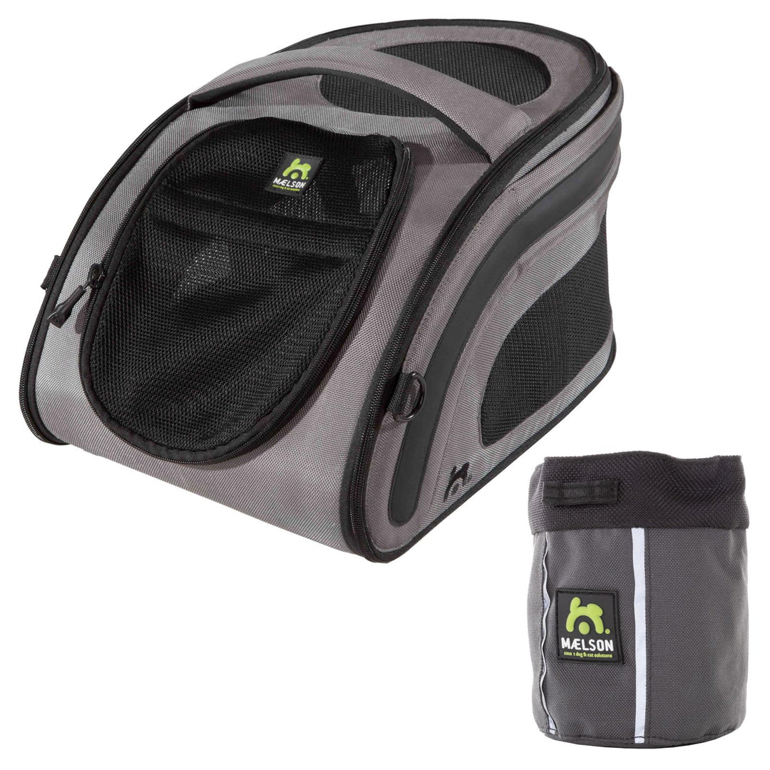 Maelson Snuggle Kennel anthrazit 48 cm + Treatee Mag Pouch - Transportbox und Leckerli-Tasche für Hu