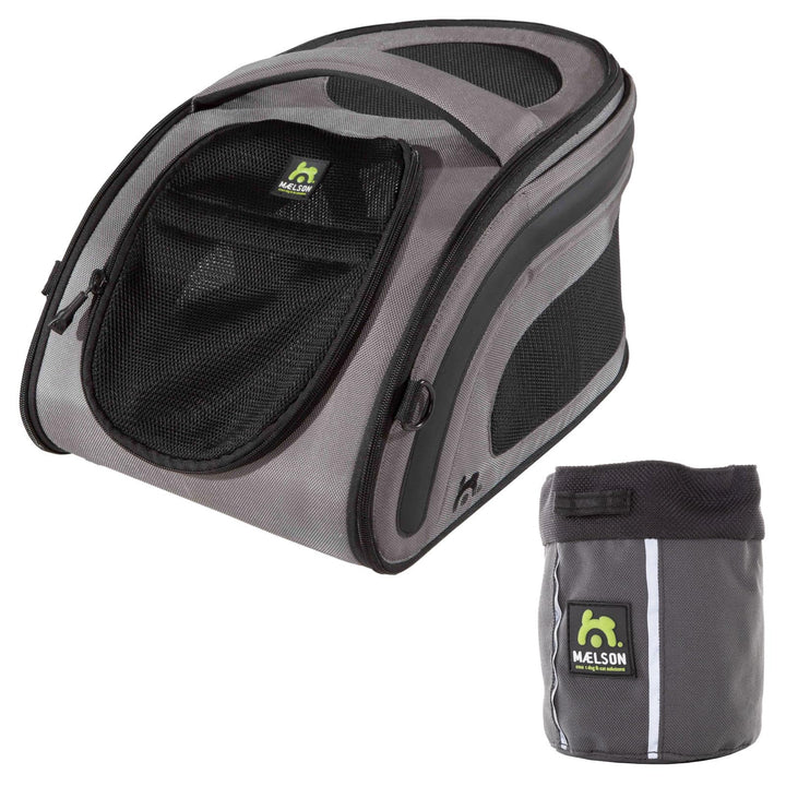 Maelson Snuggle Kennel anthrazit 48 cm + Treatee Mag Pouch - Transportbox und Leckerli-Tasche für Hu