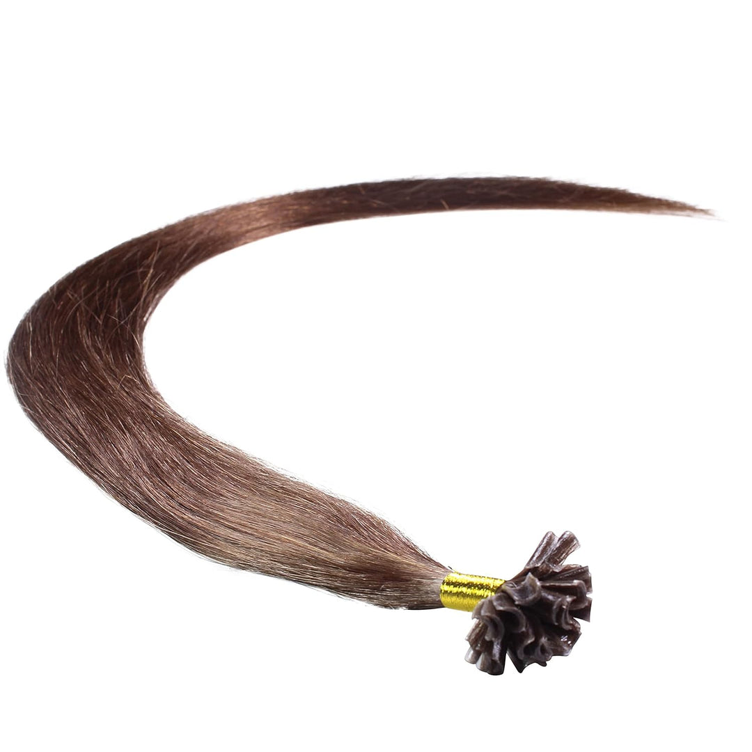 hair2heart Premium Extensions Echthaar Bondings glatt - 25 Strähnen 0.8g 50cm 4/77 mittelbraun braun