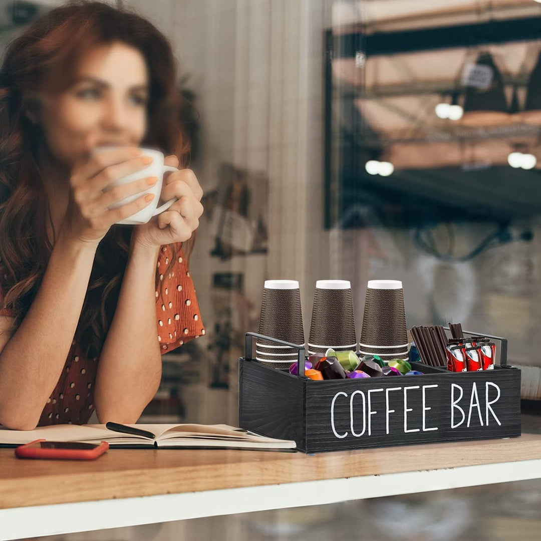 Kaffee-Station Veranstalter, Holz Kaffee-Bar Veranstalter mit Griff K Cup Veranstalter Kaffee-Pods-H