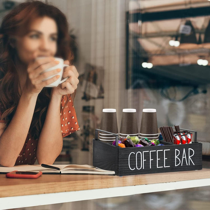 Kaffee-Station Veranstalter, Holz Kaffee-Bar Veranstalter mit Griff K Cup Veranstalter Kaffee-Pods-H