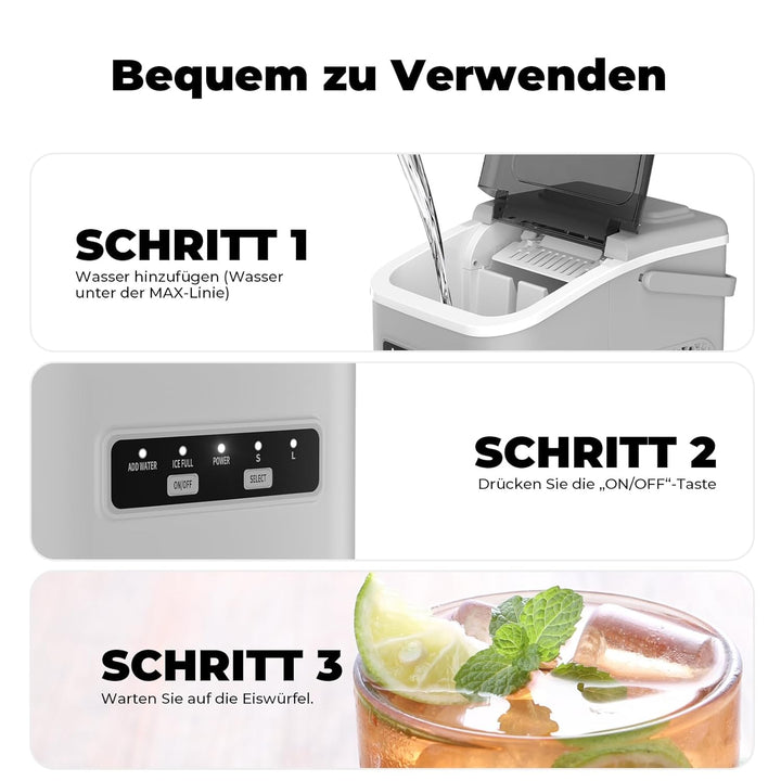 Eiswürfelmaschine, Eiswürfelbereiter Ice Maker 9 Eiswürfel in 6-8 Minuten, 12kg in 24h, Selbstreinig