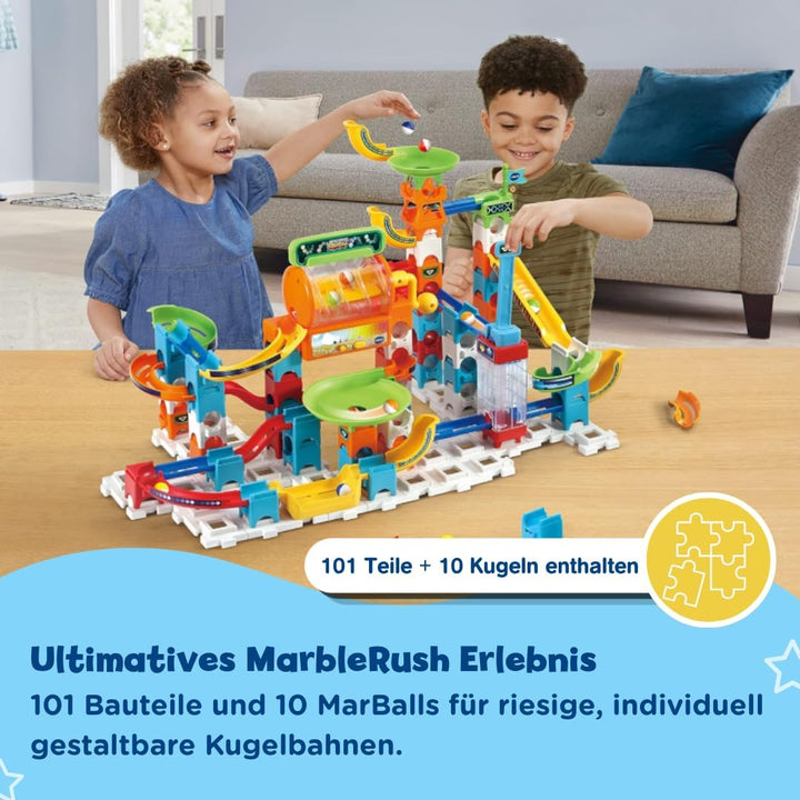 VTech Marble Rush - Super Action Set L100 E – Interaktives Kugelbahn-Set mit Licht und Sound, spanne