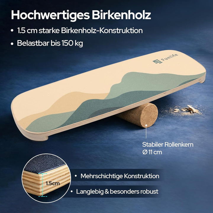FunLife Balance Board aus Holz – Stabiler Gleichgewichtstrainer für Core Training, Fitness & Balance