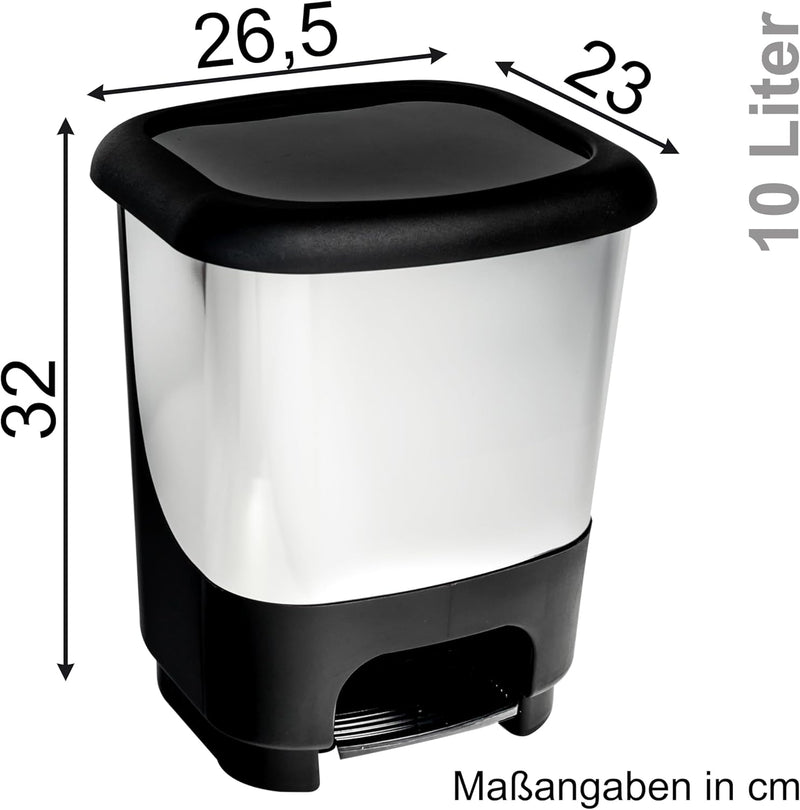 Mülleimer Treteimer 10 Liter eckig 27x23x32cm Metalloptik Kunststoff Klein separater Eimer Küche Bür