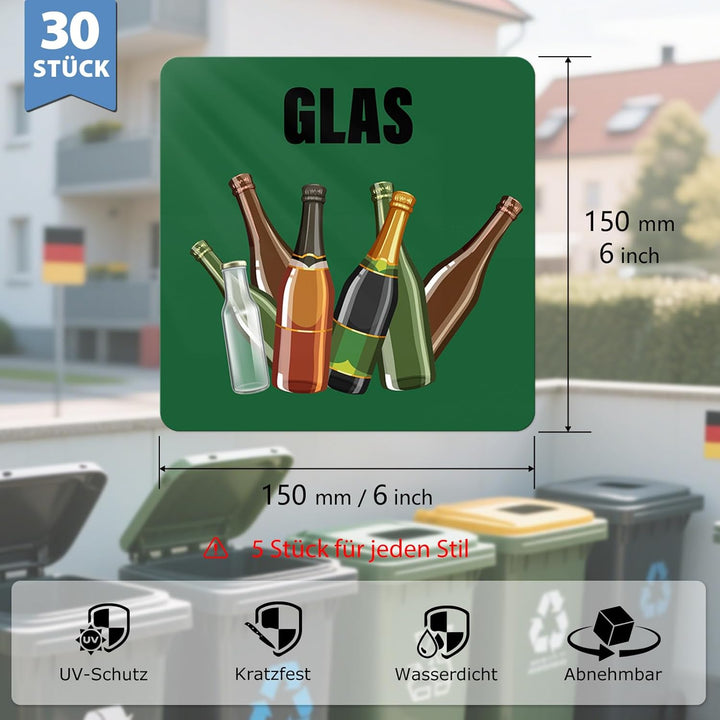 Recycling Mülleimer Aufkleber 15 x 15 cm Vinyl Abnehmbar Wasserdicht Selbstklebend für Startseite Bü