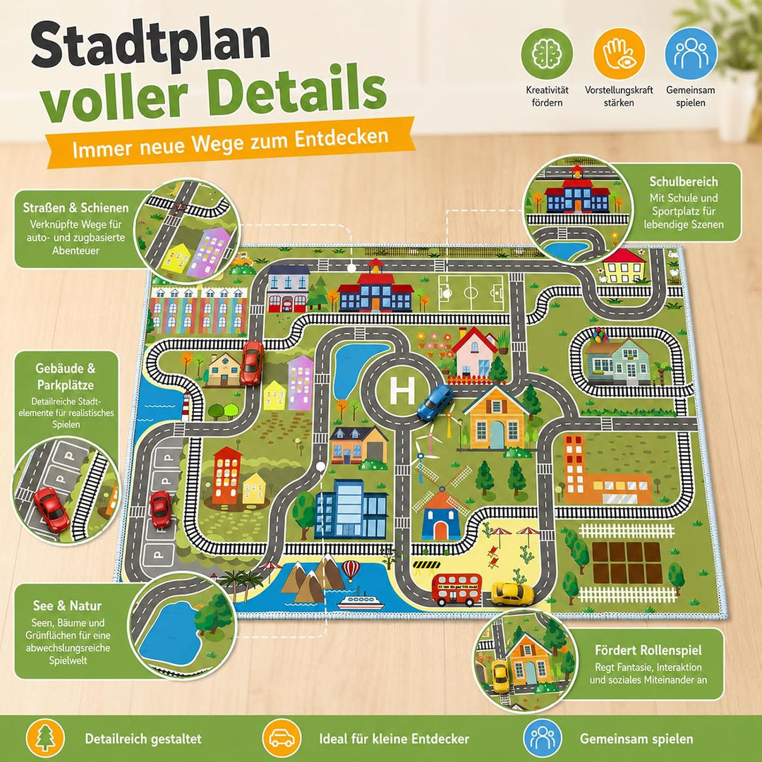 Kinder spielteppich Auto Jungen & Mädchen Teppich Strassenteppich Bauteppich Stadtstadt Lernbereich