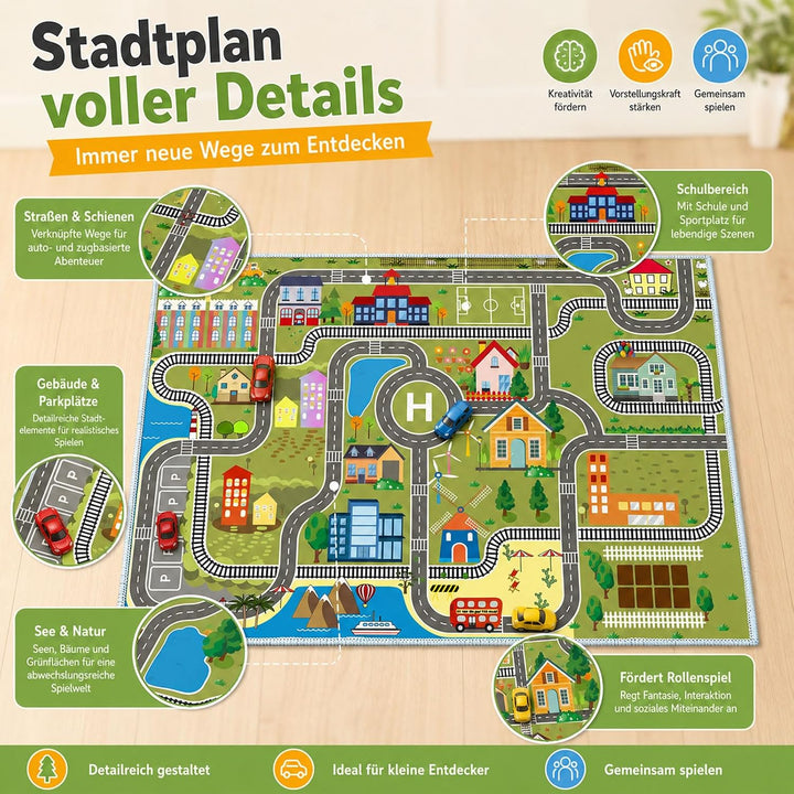 ZFHNYJWKL Kinder spielteppich Auto Jungen &amp; Mädchen Teppich Strassenteppich Bauteppich Stadtstadt Le