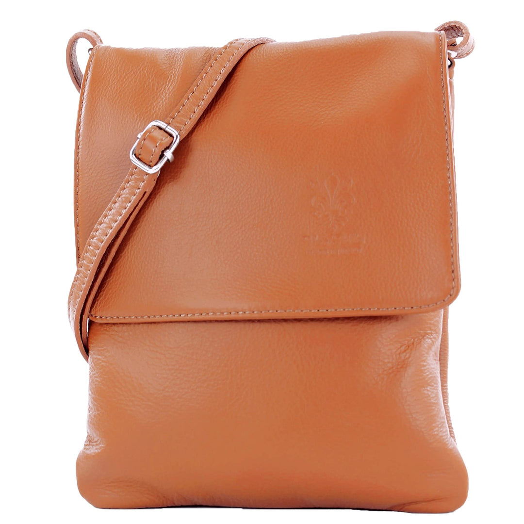 modamoda de - T34 - ital Damen Umhängetasche Schultertasche Klein Cognac Dunkel, Cognac Dunkel