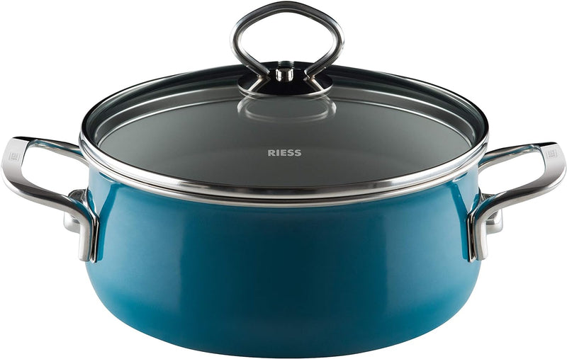 Riess, 0709-010, Kasserolle mit Glasdeckel, NOUVELLE-AQUAMARIN EXTRA STARK, Durchmessser 20 cm, Höhe