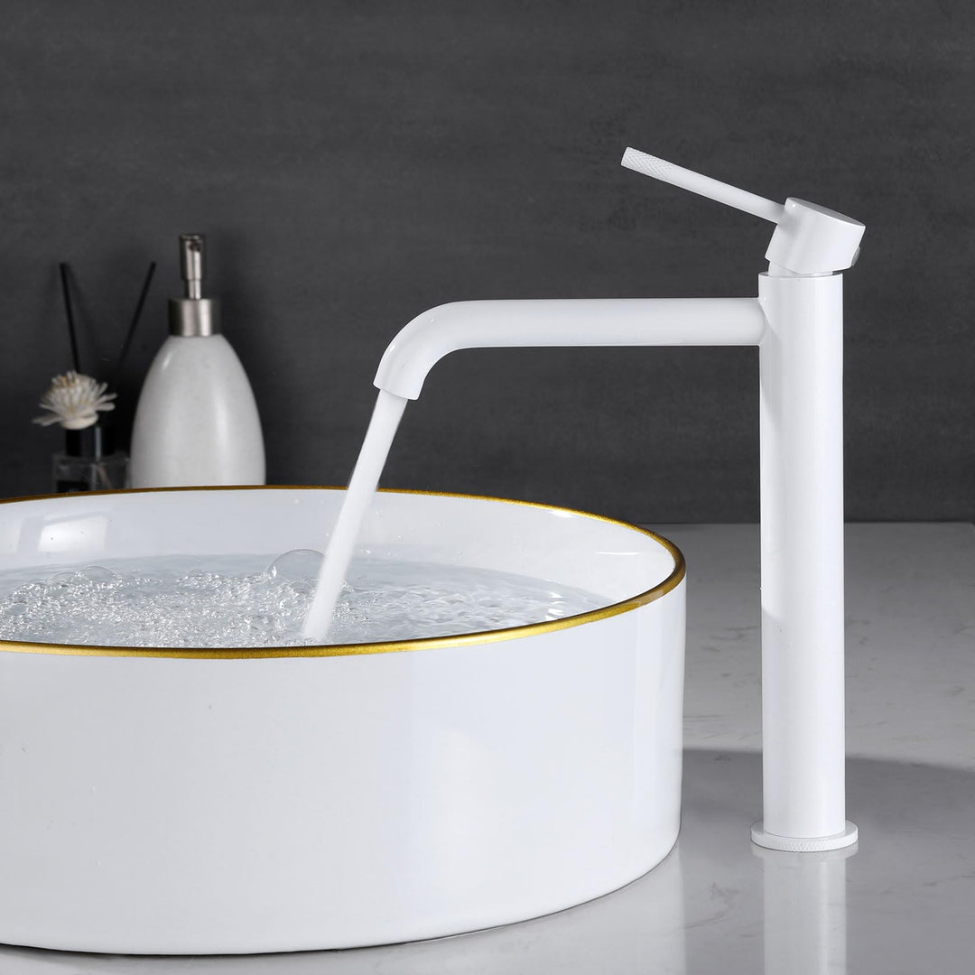 PHASAT Wasserhahn bad hoch, Waschtischarmatur für Waschbecken Weiss, Einhand Mischbatterie für Aufsa