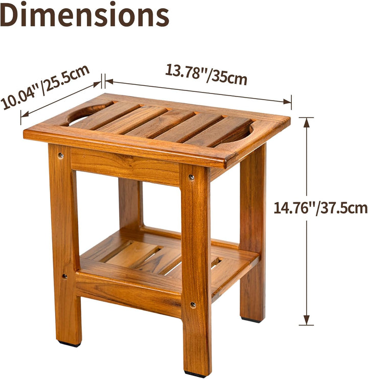 VaeFae Duschbank aus Teakholz Kleiner Badhocker Hocker, Zweistufiger Duschhocker aus Holz, Badezimme