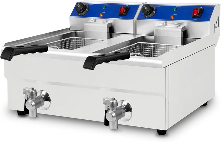 VERTES Friteuse Fritteuse Fritöse Edelstahl 2x 10L (2x 3000W, 230V, Kaltzonenprinzip, Temperatur Stu