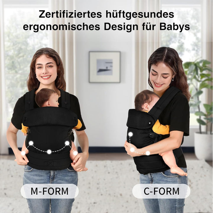 Babytrage für Neugeborene bis Kleinkinder, Ergonomische Bequeme und Leichte Tragetuch, Verstellbare