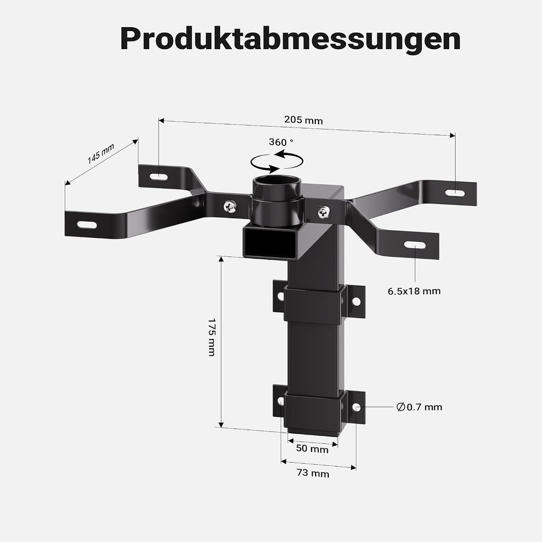 Wiltec Wandhalterung schwarz 50 x 120 x 250 mm für US Mailbox, amerikanischer Briefkasten mit Fahne,