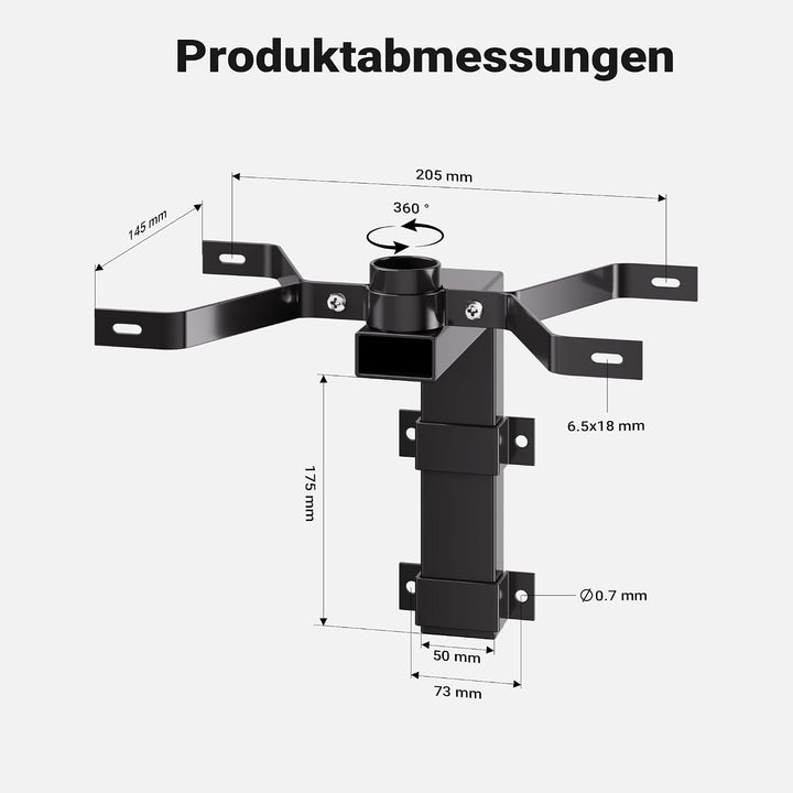 Wiltec Wandhalterung schwarz 50 x 120 x 250 mm für US Mailbox, amerikanischer Briefkasten mit Fahne,