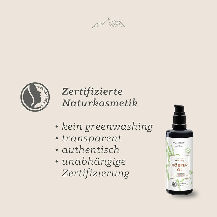 AllgäuQuelle® BIO Körperöl Allgäuer Erfrischung mit 100% naturreinen ätherischen Ölen aus Lemongrass