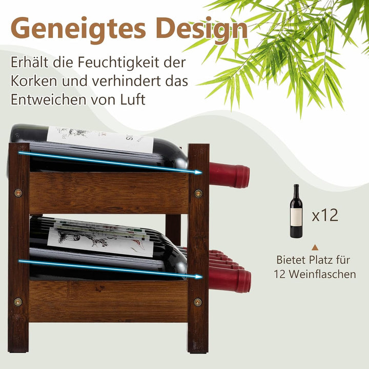 COSTWAY Weinregal Bambus für 12 Flaschen, Flaschenregal mit 2 Etagen, Flaschenhalter für Keller, Küc