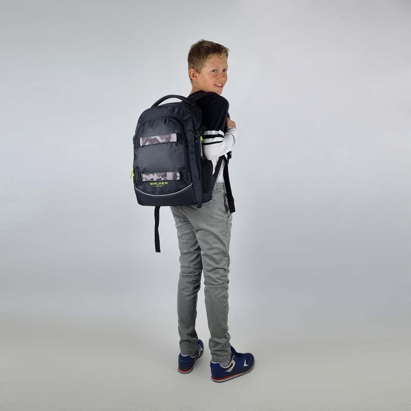 Walker 42041-079 - Schulrucksack Fame 2.0 "Uni Dark Grey" mit 2 Fächern, Vorderfach mit Organizer, S