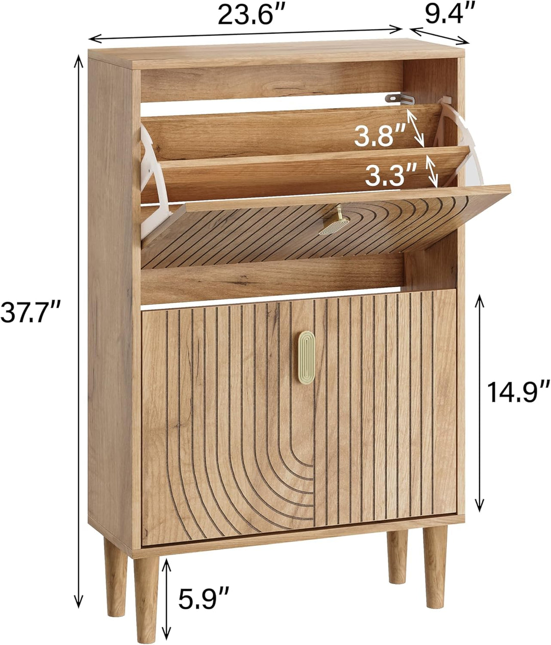Smuxee Schuhschrank mit 2 Klappschubladen, 60 cm Eichen-Schuhaufbewahrungsschrank mit verstecktem De