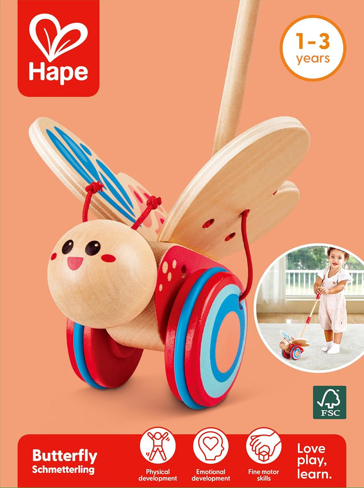 Hape Schiebetier Schmetterling mit bewegenden Flügeln aus Holz