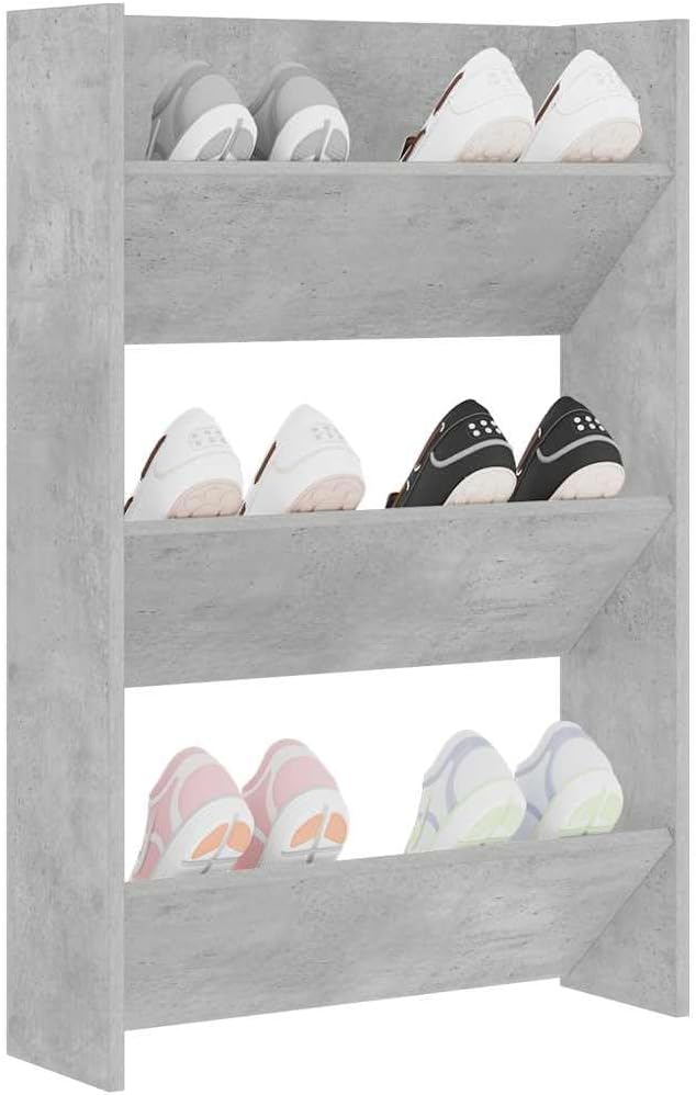 homiuse Wand Schuhschrank 60x18x90 cm mit 3 Kippböden Schuhregal Wandbefestigung Betongrau Schuhbank