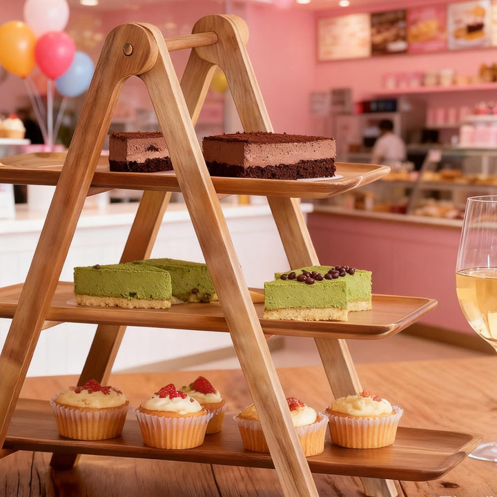 Etagere 3 Etagen Holz, Cupcake Ständer Holz, Dessertständer mit Hölzernes, Tortenständer 3 Etagen, H