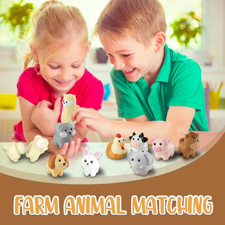 10pcs Bauernhof Tier Matching Spielzeug, Montessori Spielzeug für Kleinkinder, Farbsortierung & Stap