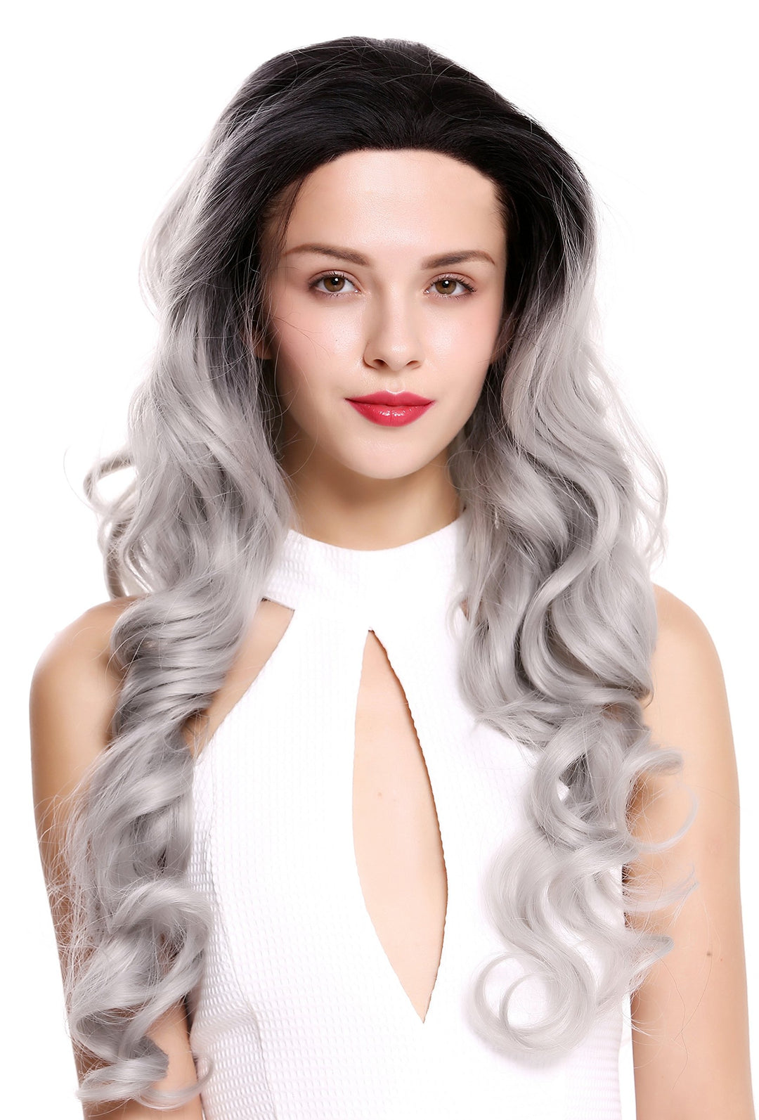 WIG ME UP - LS-010-LF-1BT0906-dye Perücke Damenperücke Lace-Front Lang leicht gelockt Ombre Schwarz